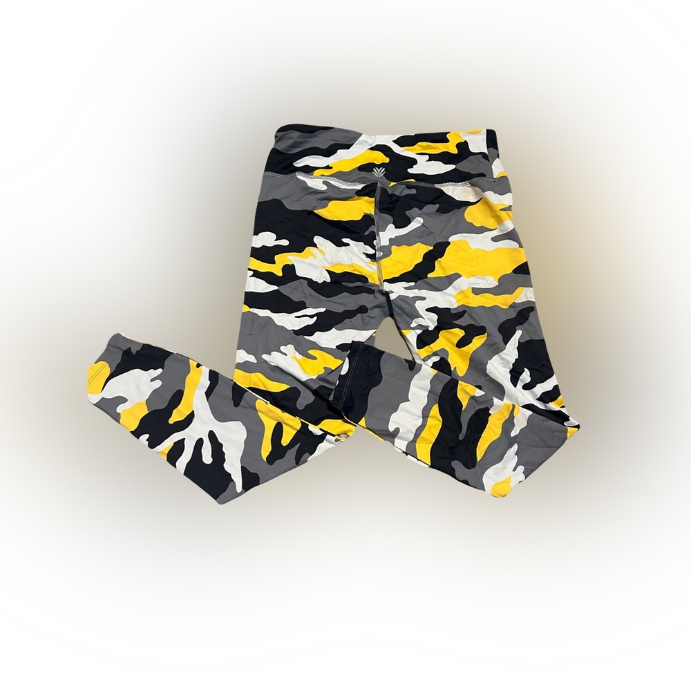 Yellow Camo Leggings - Yellow, Black, Gray medium forever 21